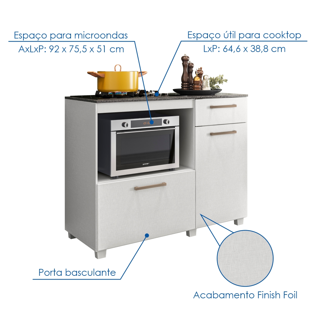 BALCÃO COOKTOP HOME GOLD BRANCO - FIORELLO 1,14CM - Imagem 3
