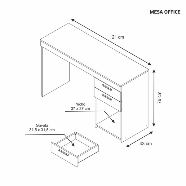 MESA OFFICE ESCRITÓRIO NOTÁVEL REF. 51015 BRANCO - NOTAVEL 1,21 - Imagem 3