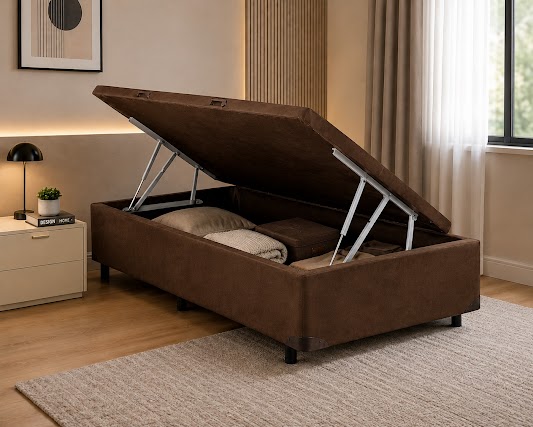 CAIXA BAU SOLTEIRO MARROM SUEDE - BIOFLEX / ALTO NIVEL