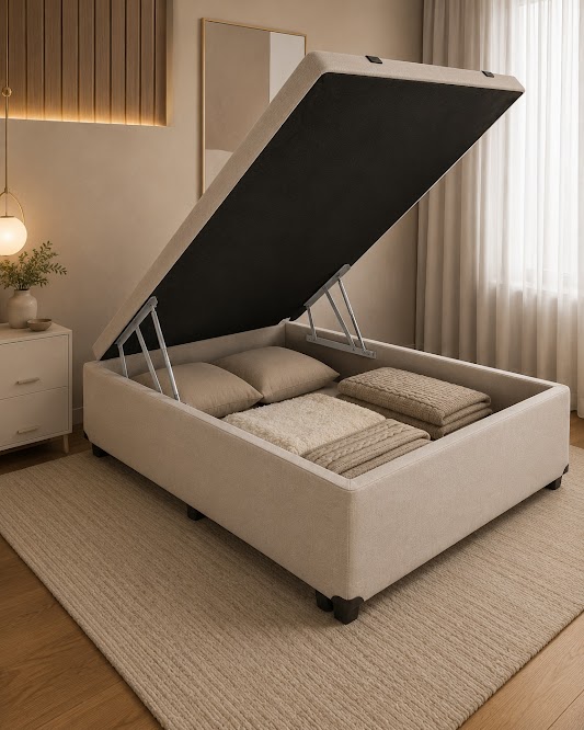 CAIXA BAU CASAL INTEIRA BEGE SUEDE - BIOFLEX / ALTO NIVEL