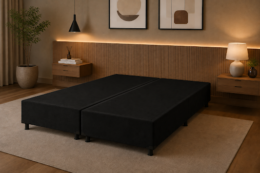 CAIXA BOX QUEEN PRETO SUEDE- ALTO NIVEL