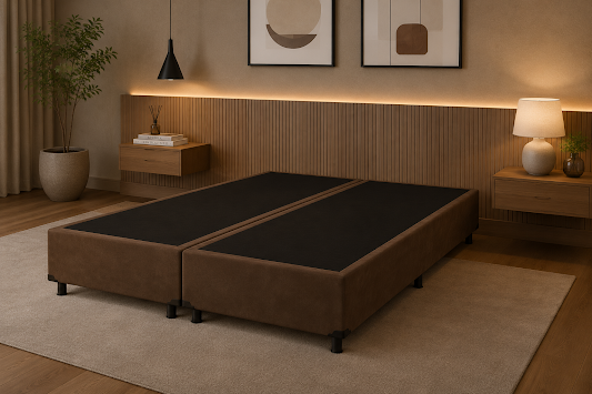 CAIXA BOX QUEEN MARROM SUEDE- ALTO NIVEL