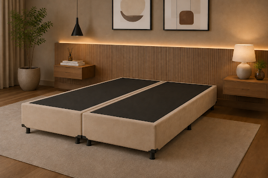 CAIXA BOX QUEEN BEGE SUEDE- ALTO NIVEL