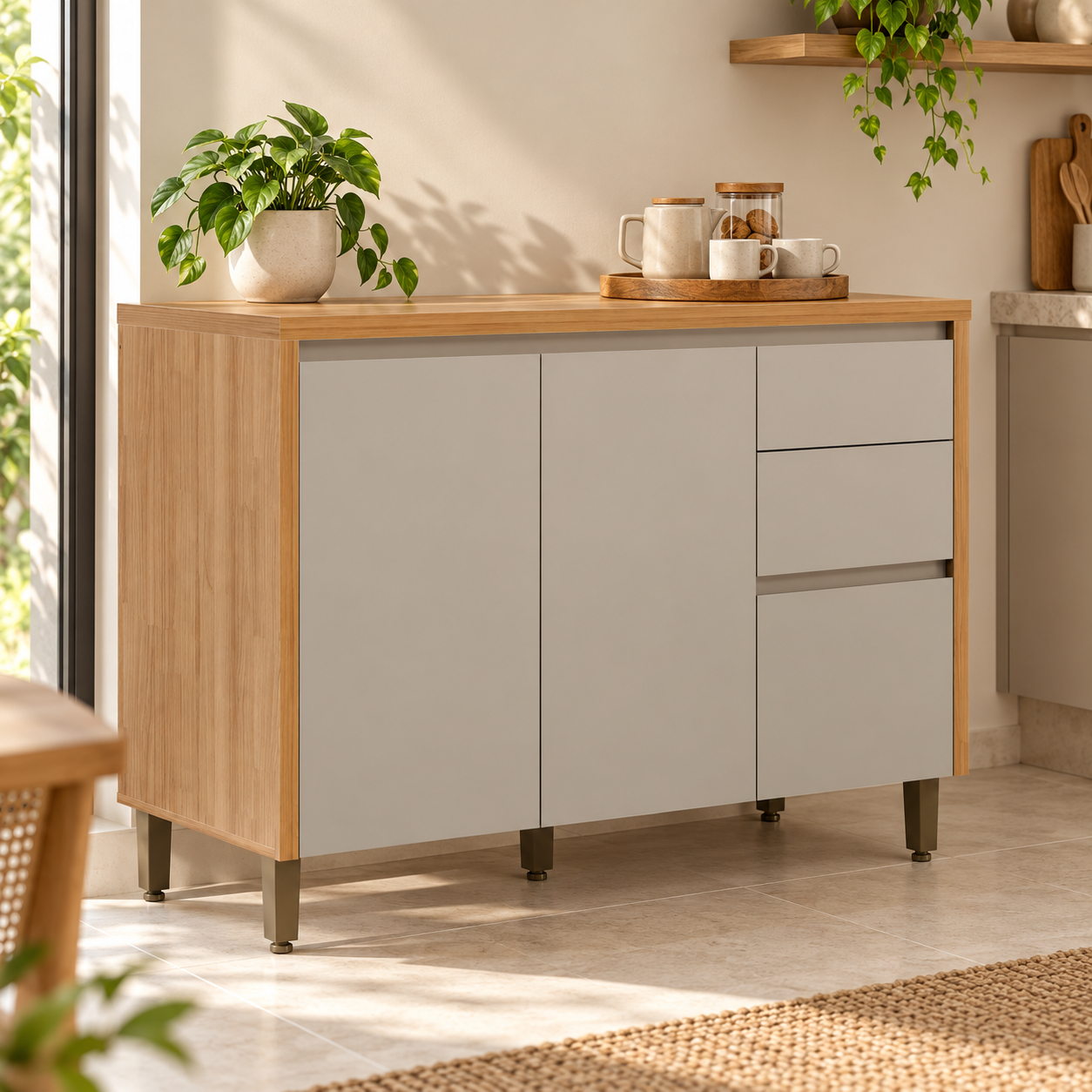BALCÃO ALLURE 1,20M ( JEQUITIBA / GRIS FOSCO ) – LINEA BRASIL