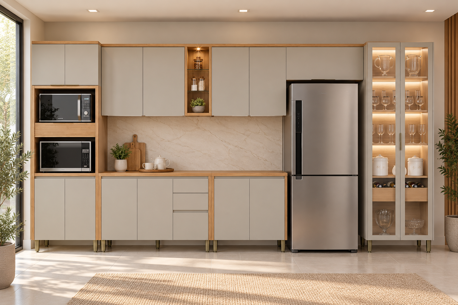 COZINHA ALLURE COMPLETA ( 7 PEÇAS ) 4,20M ( JEQUITIBA / GRIS FOSCO )- LINEA ABRASIL