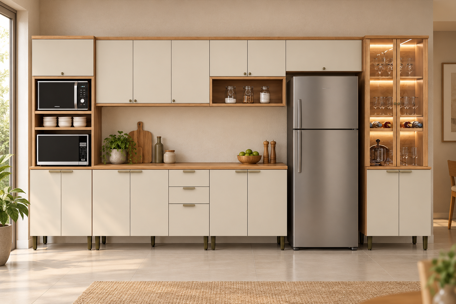 COZINHA SELENE COMPLETA ( 7 PEÇAS ) 4,10M ( JEQUITIBA / OFF FOSCO ) - LINEA ABRASIL