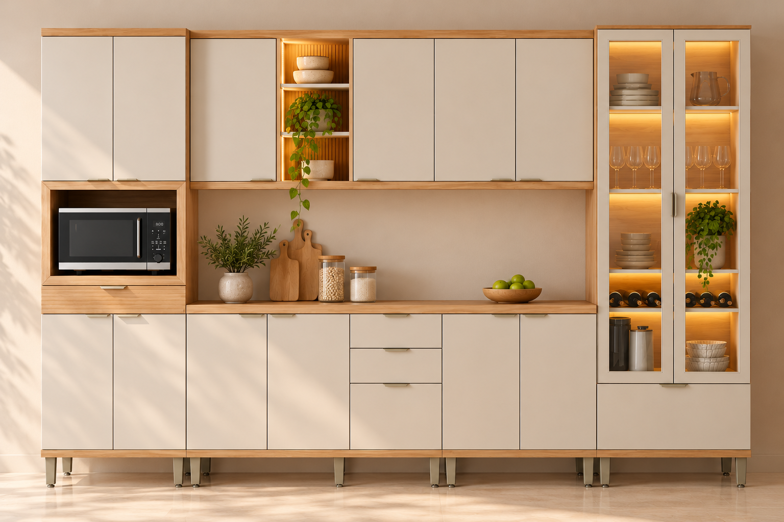 COZINHA BLESS COMPLETA ( 6 PEÇAS ) 3,40M ( JEQUITIBA / OFF FOSCO ) - LINEA BRASIL